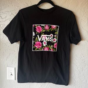 Vans Black and Pink Floral Short Sleeve Tee Size Large